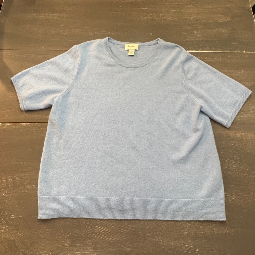 Neiman Marcus Cashmere Light Blue Short Sleeve Sweater Size 2X